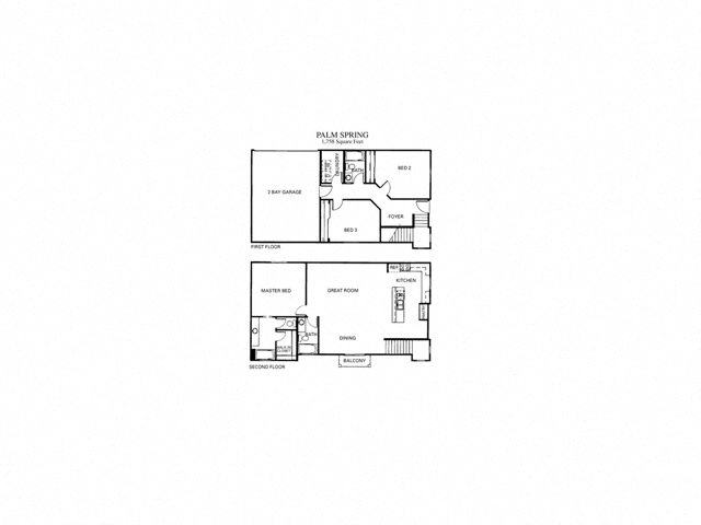 Floor plan for 3 beds, 3 baths, 1758 sqft